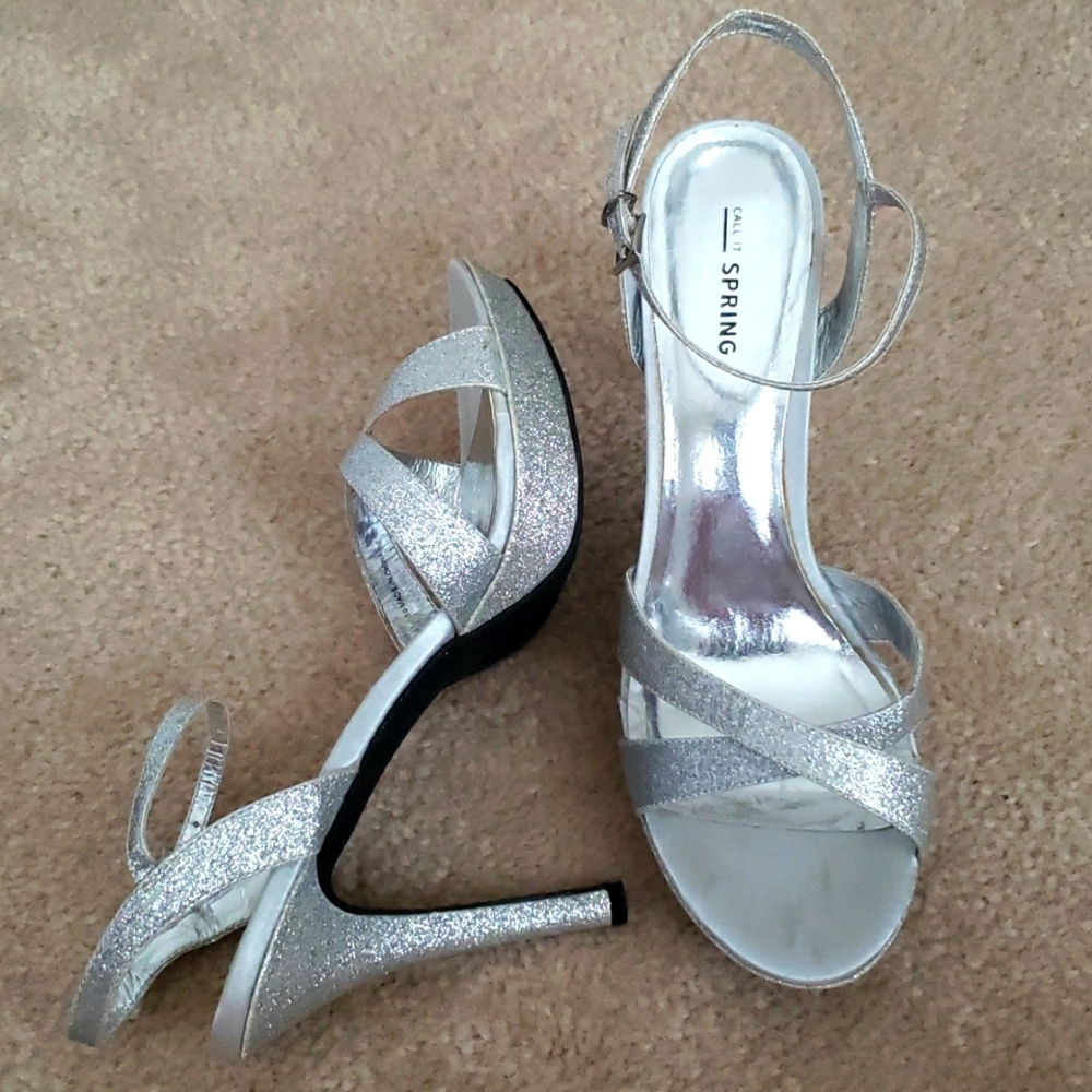Call It Spring "Lupien" Silver Sparkle Heels